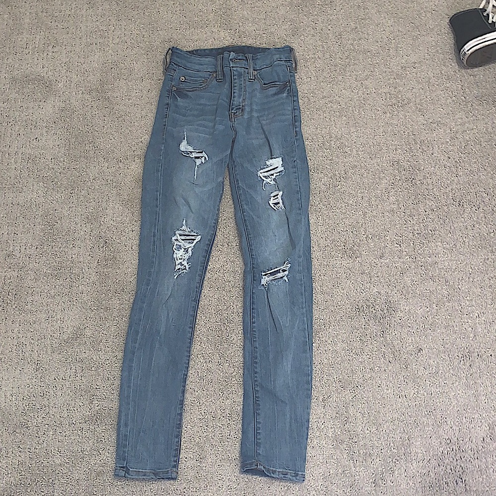 High rise denim ripped skinny jeans